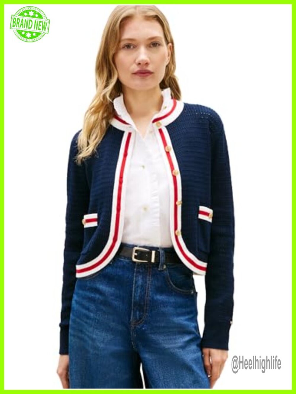 Cropped Cardigan Sweater Lightweight Cotton Crew Neck Button Women